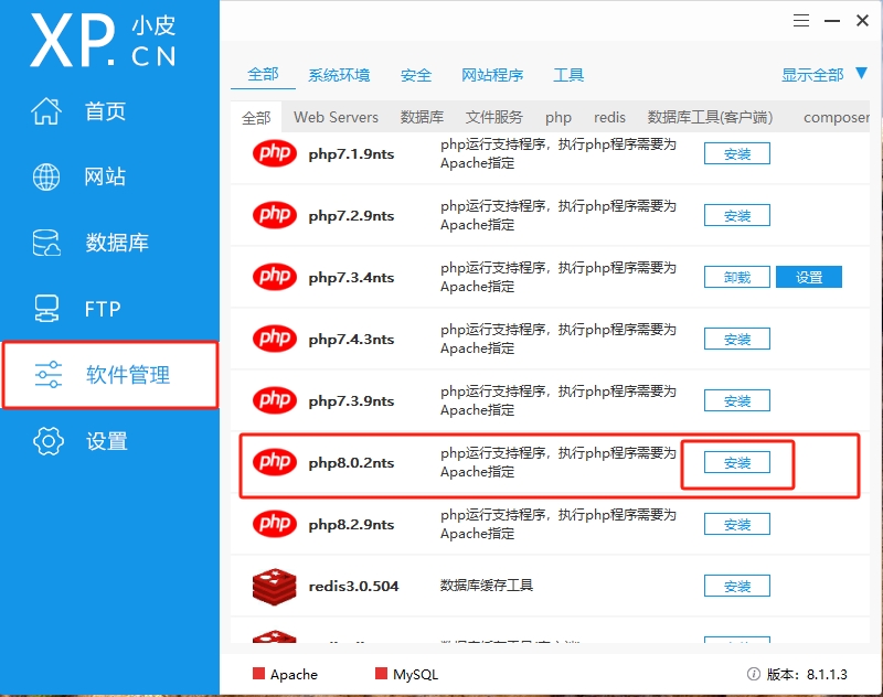 安装新版PHP8.0.2nts语言